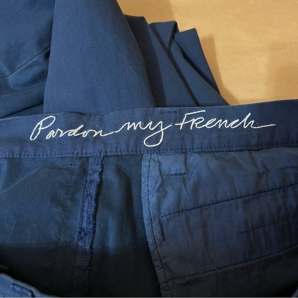 Tory Burch | Fringe Trim Side Stripe Cropped Chino Pants Navy Sea Size 27 - Picture 13 of 15